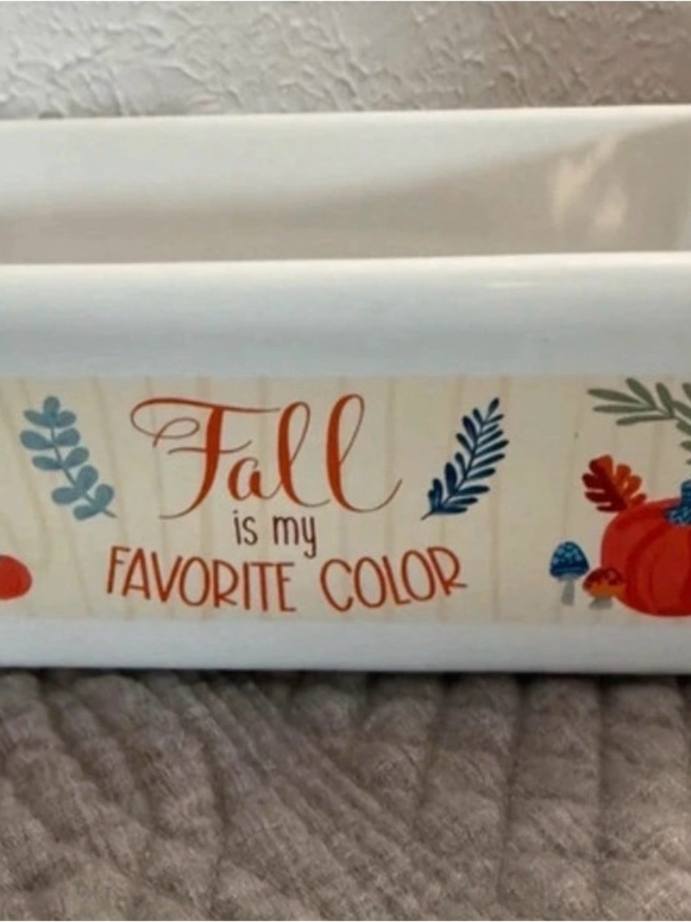 Royal Norfolk White Tray with Orange Fall Lettering and Multicolor Leaf Accents